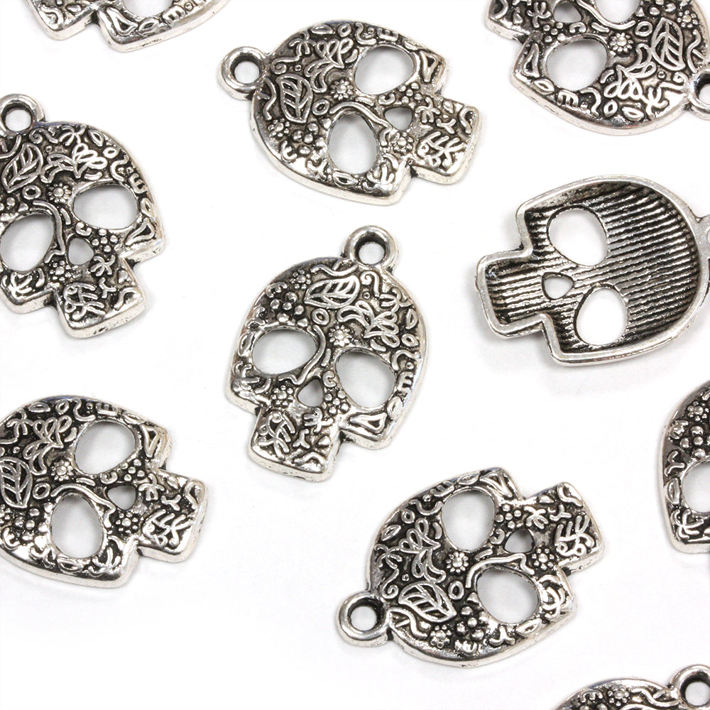 Decorative Skull Antique Silver 24x16mm - Pack of 20