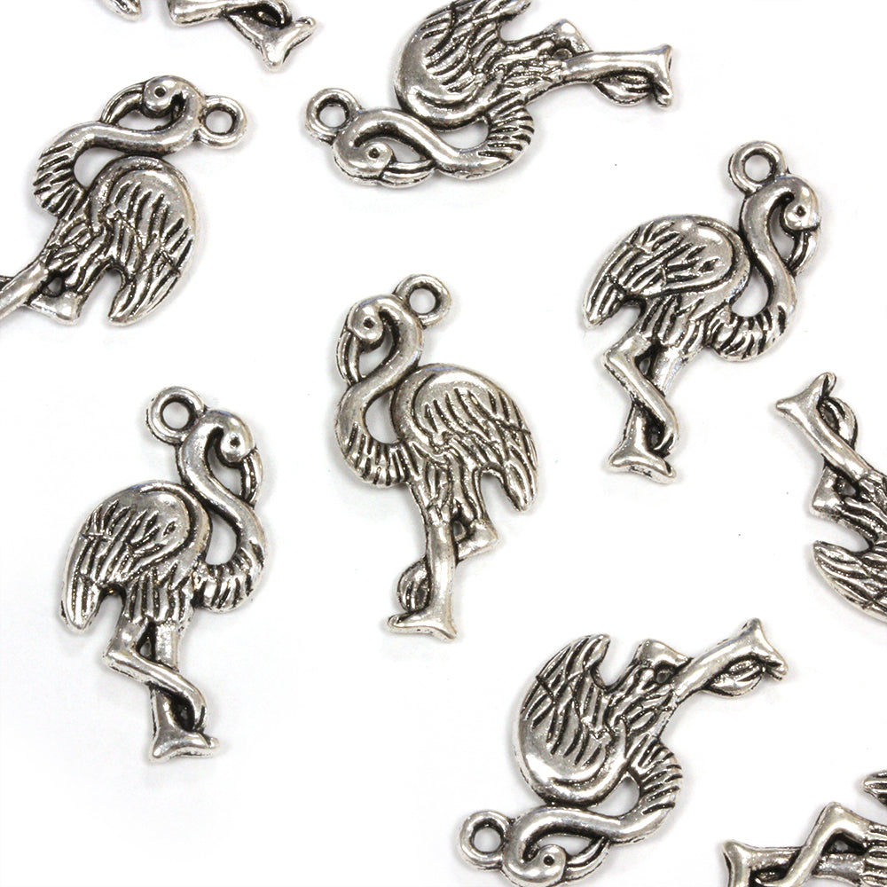 Flamingo Antique Silver 24x13mm - Pack of 30