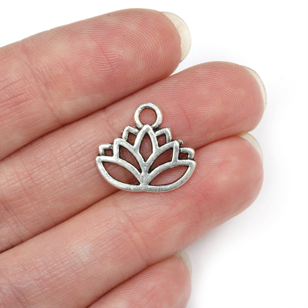 Lotus Flower Antique Silver 15x16mm - Pack of 50