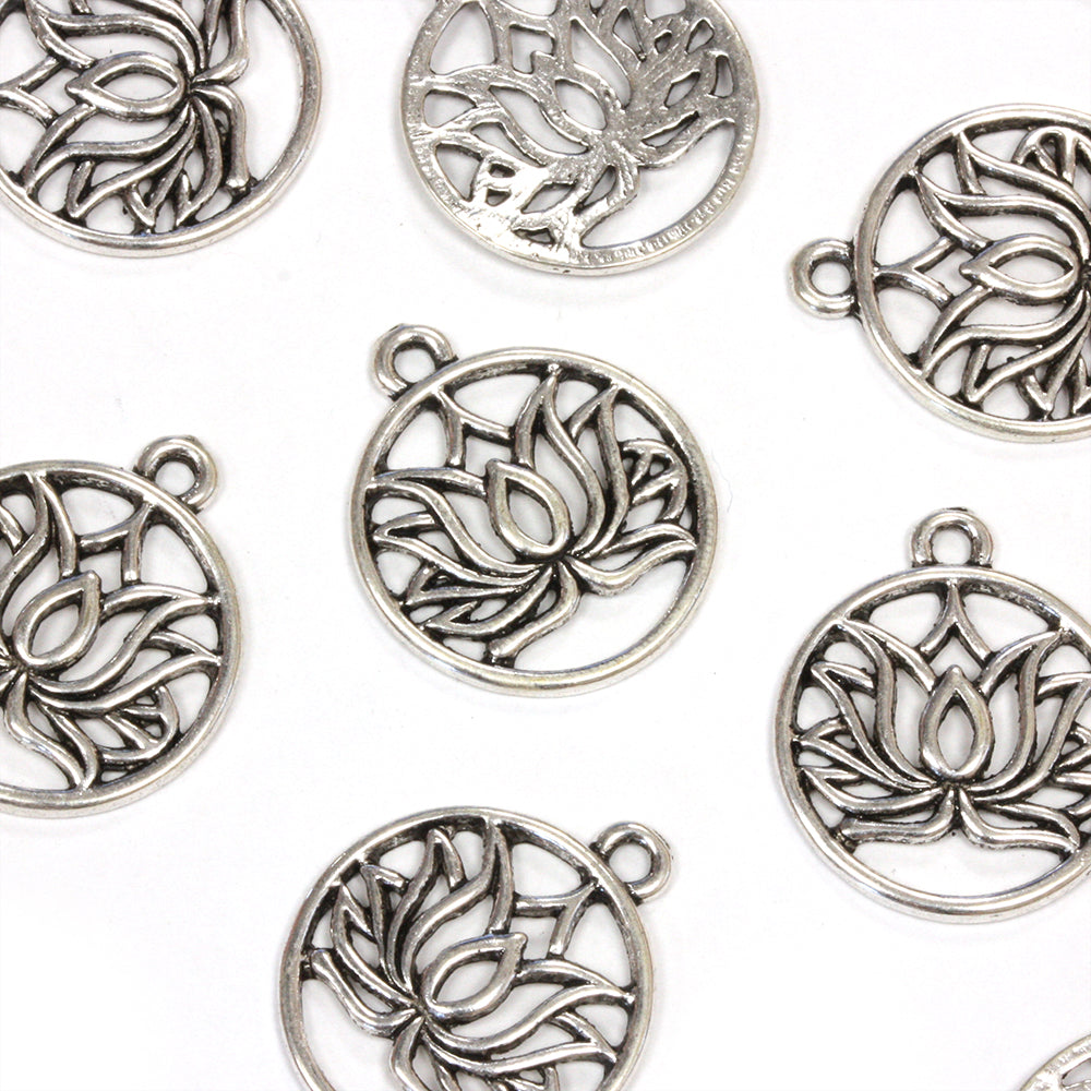 Framed Lotus Flower Antique Silver 20mm Pack of 20