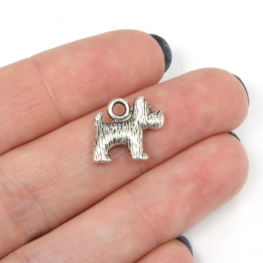 Tiny Dog Antique Silver 14x13mm - Pack of 20