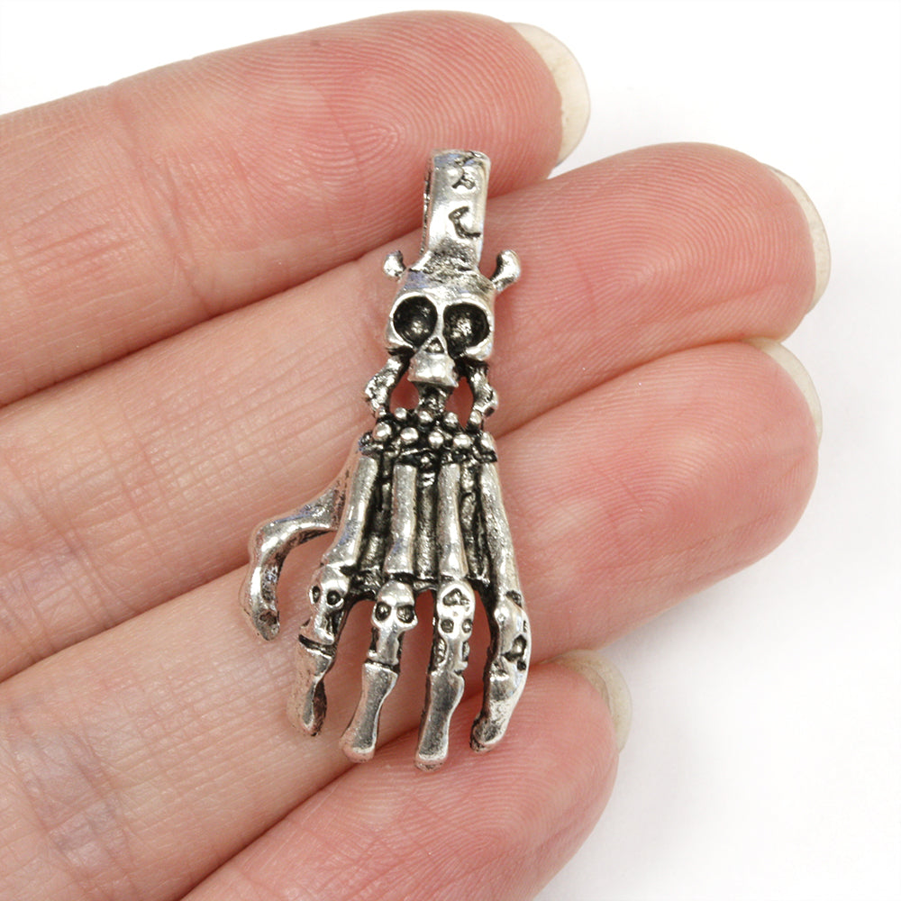 Bone Hand Antique Silver 35x18mm - Pack of 5