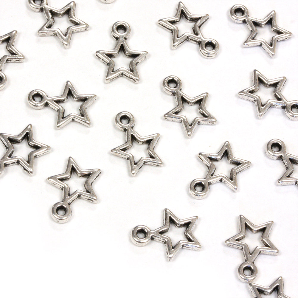 Open Star Antique Silver 13x10mm - Pack of 100