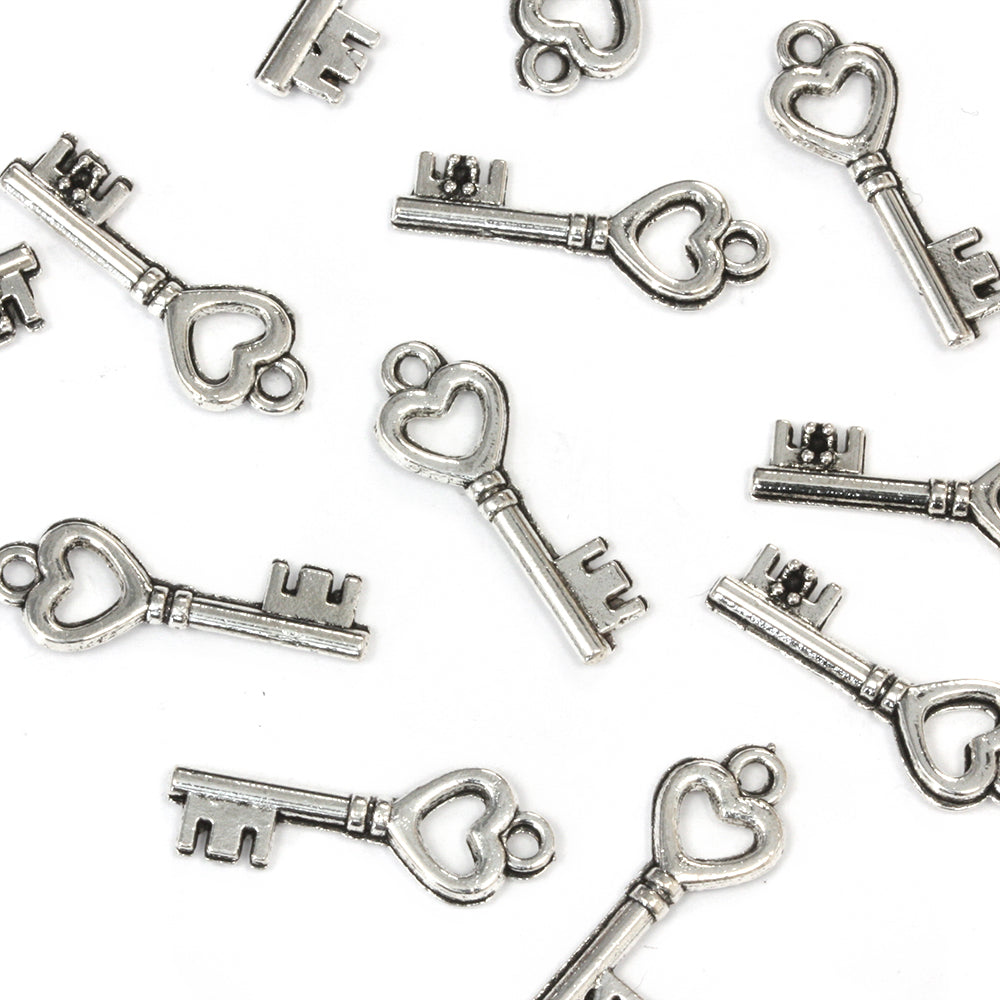 Key Antique Silver 20x7mm - Pack of 50
