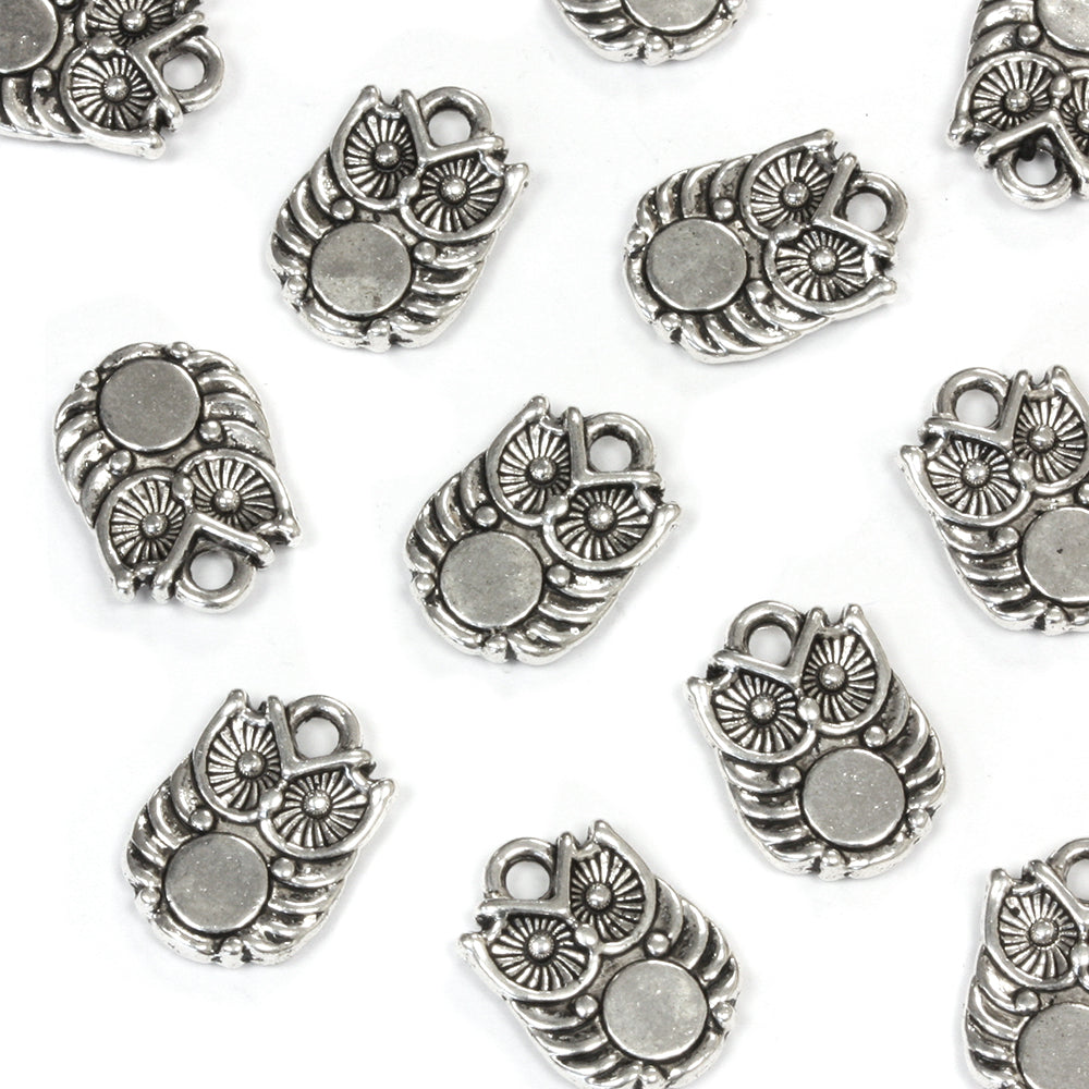 Tiny Owl Antique Silver 14x10mm - Pack of 50