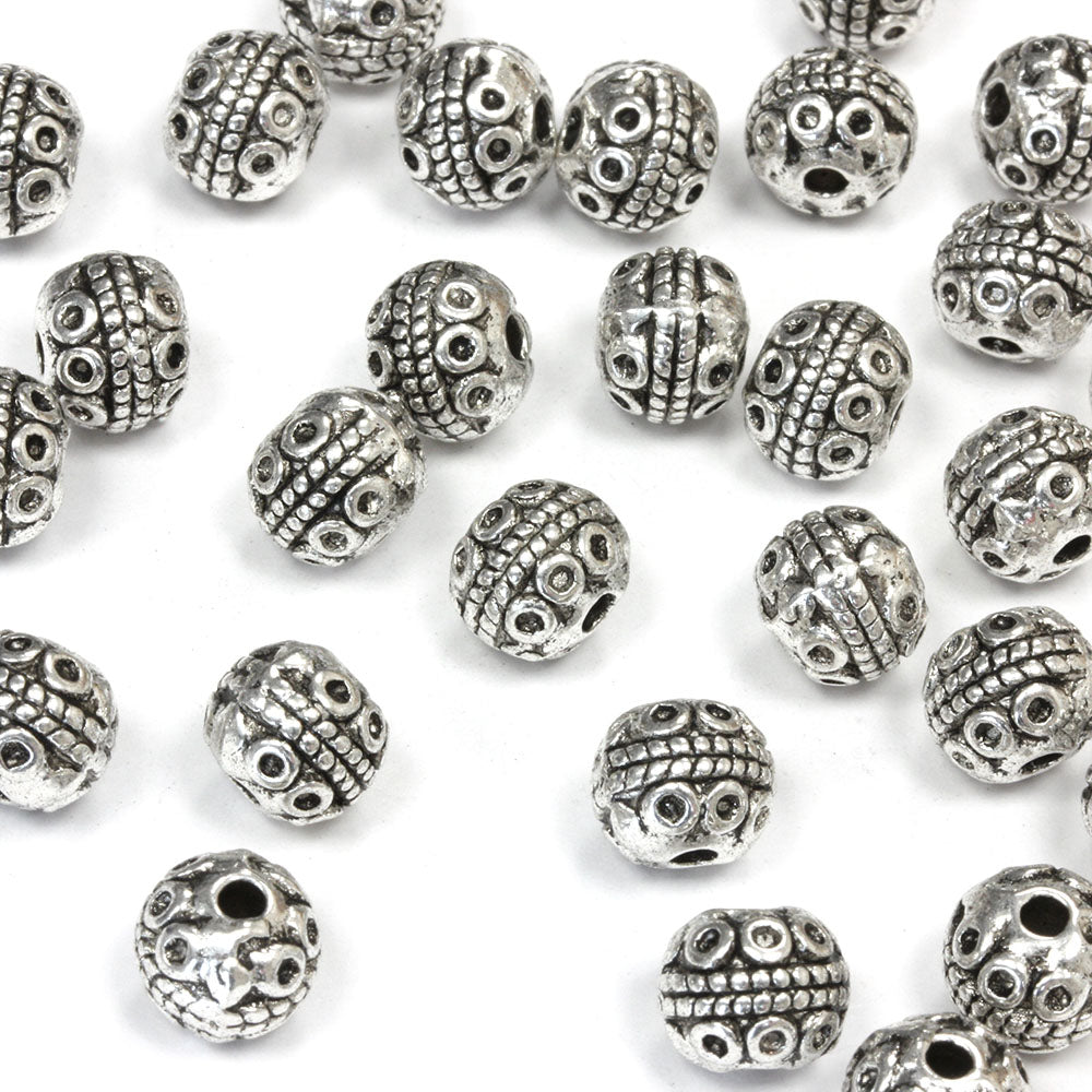 Bali Style Spacer Bead Rope and Circles Antique Silver 8x7mm - Pack of 40
