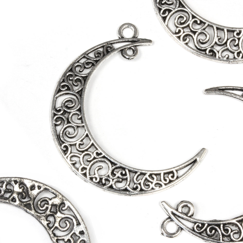 Filigree Moon Pendant Antique Silver 40x29mm - Pack of 20