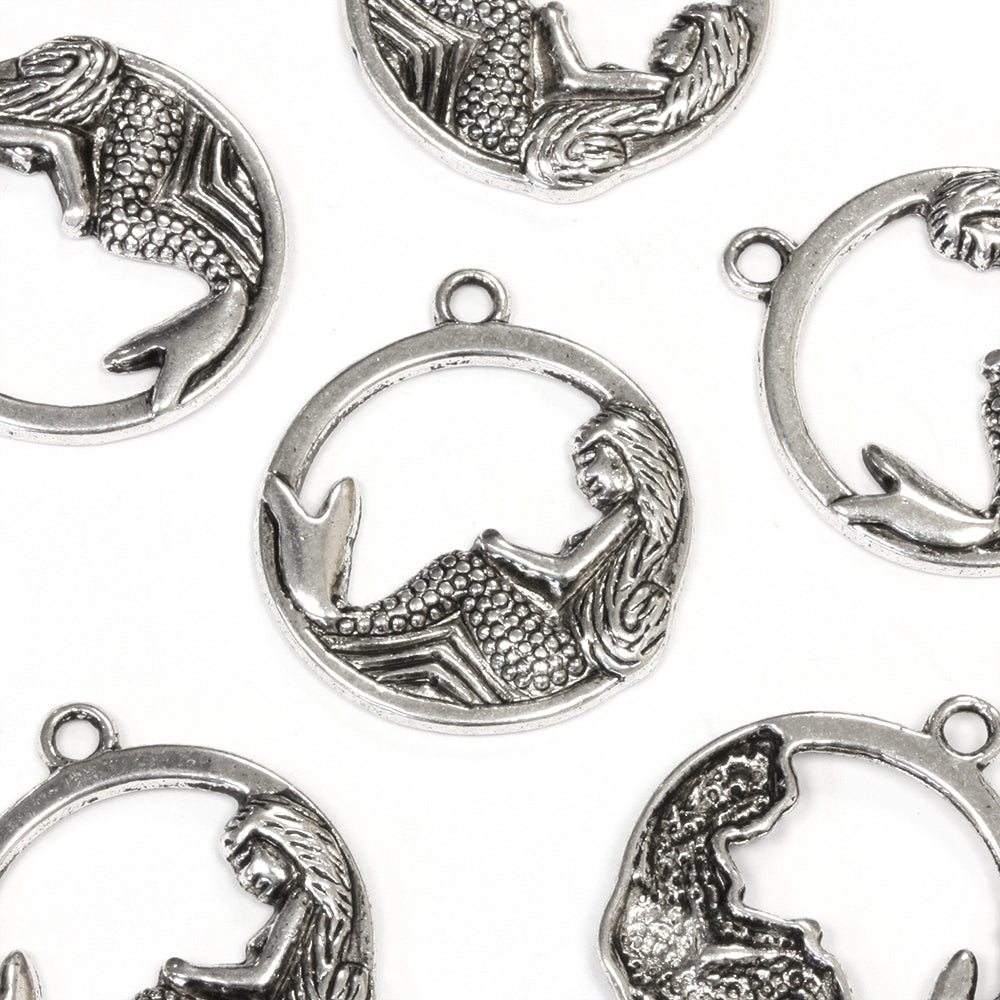 Resting Mermaid Pendant Antique Silver 22.5x26mm - Pack of 30