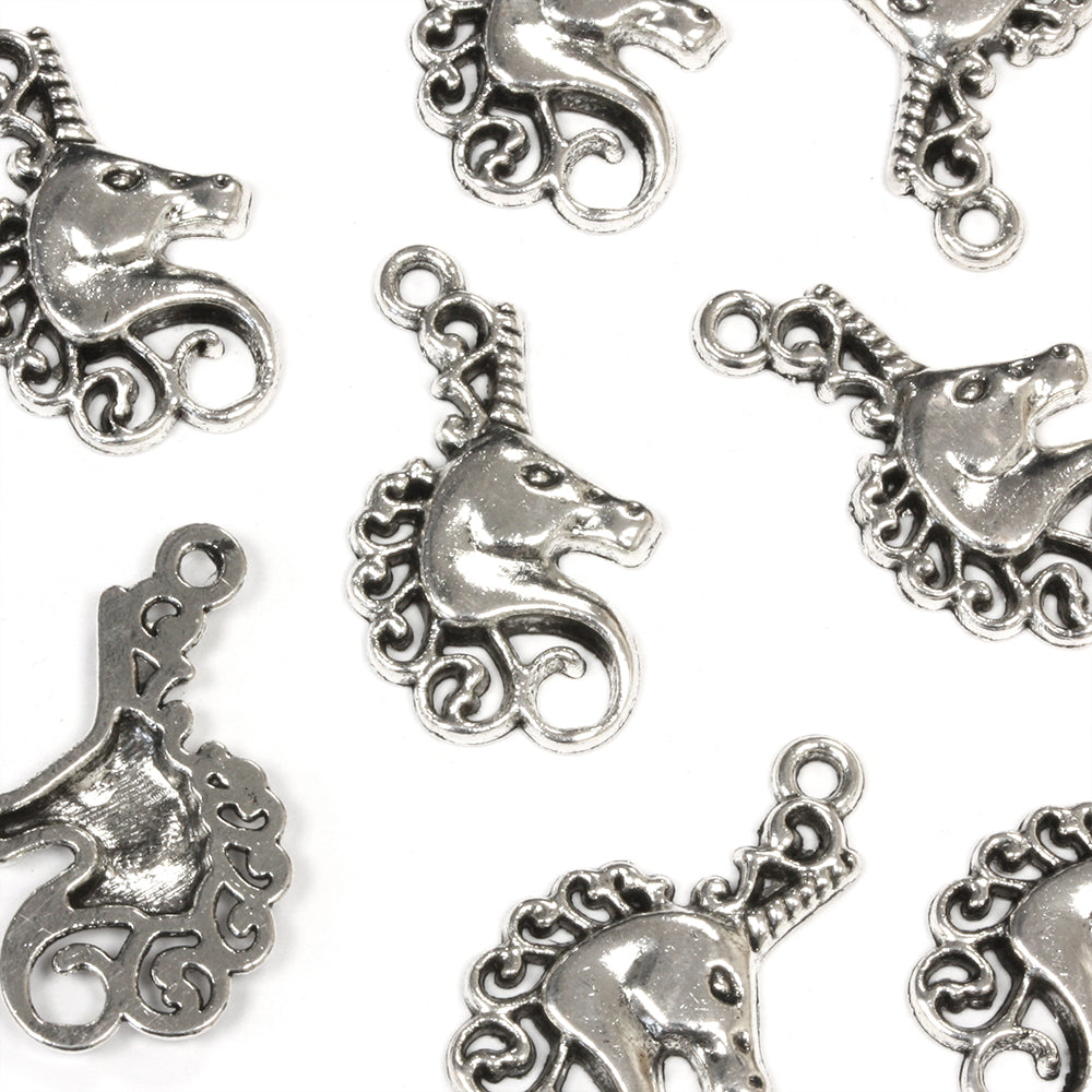 Unicorn Charm Antique Silver 15.5x26.5mm - Pack of 30