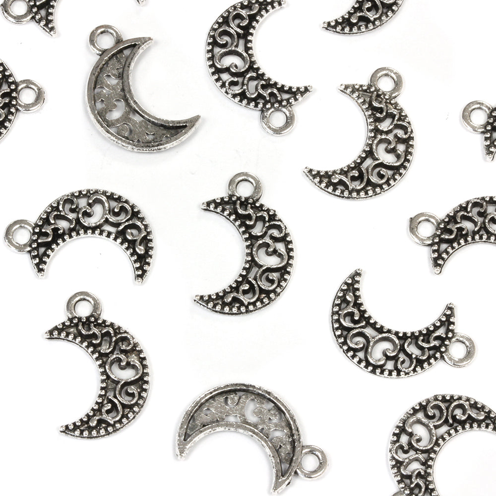 Filligree Moon Charm Antique Silver 11x17.5mm - Pack of 50