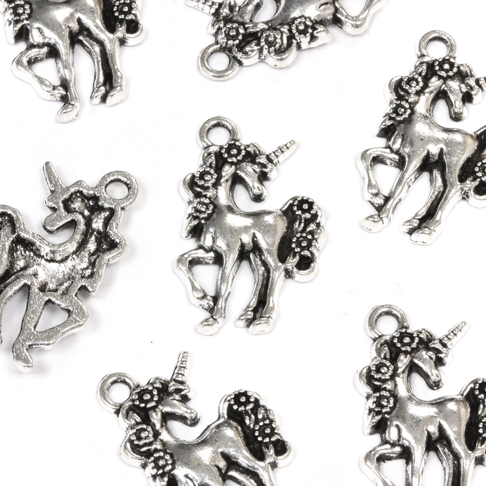 Fabulous Unicorn Charm Antique Silver 14.5x23mm - Pack of 20