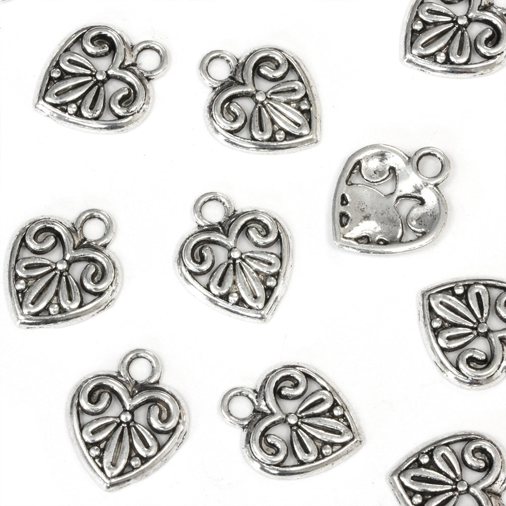 Decorative Heart Charm Antique Silver 12x15mm - Pack of 60