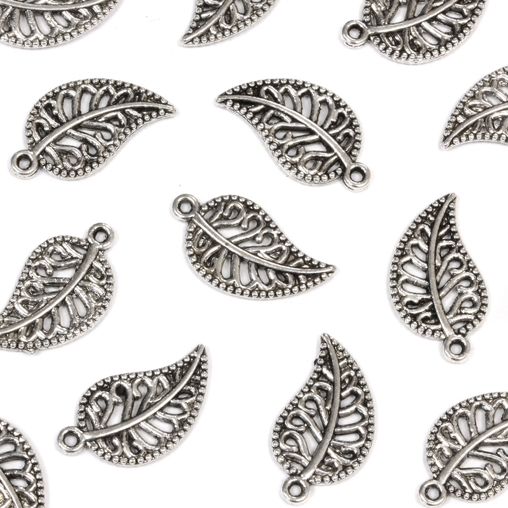 Decorative Leaf Charm Antique Silver 10x18.5mm - Pack of 40