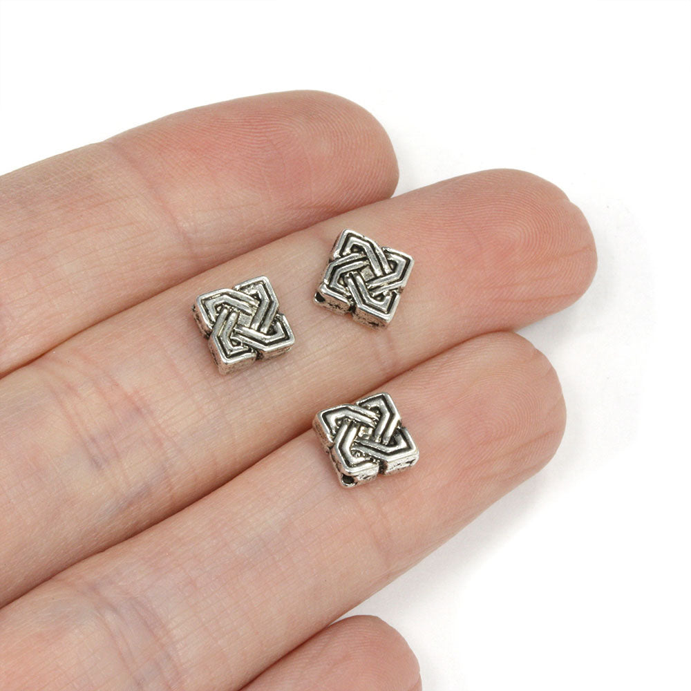 Knotwork Square Bead Antique Silver 7mm - Pack of 80