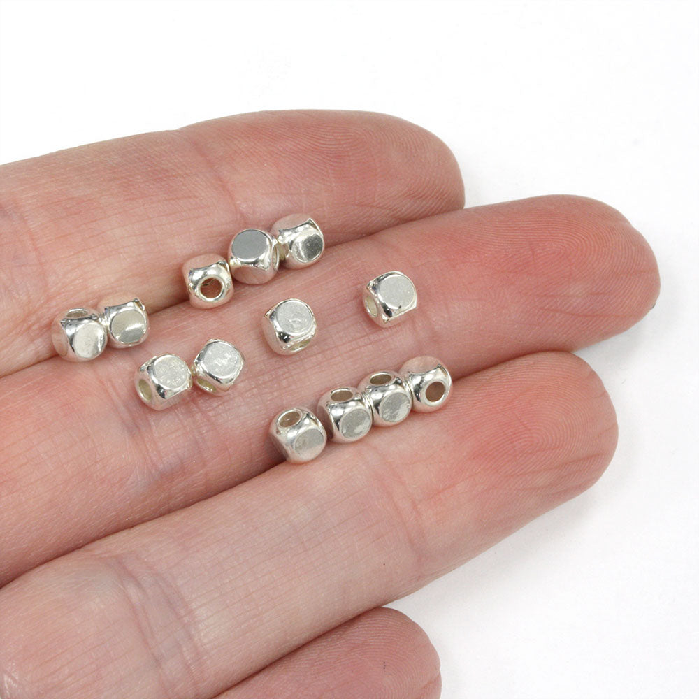 Small Soft Cube Spacer Bead Silver Plated 3.8x3.8mm - Pack of 150