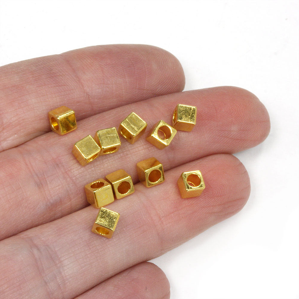Small Cube Spacer Bead Gold Plated 4mm - Pack of 150