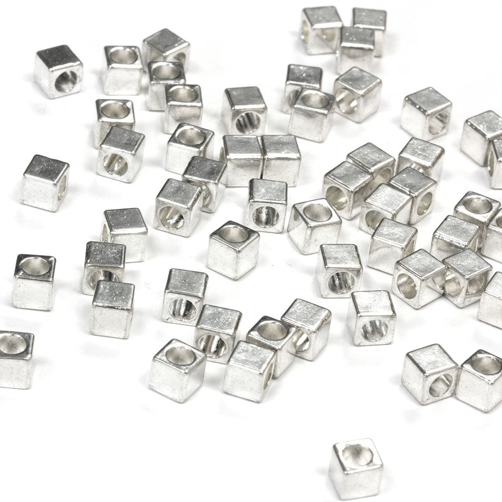 Small Cube Spacer Bead Silver Plated 4mm - Pack of 150