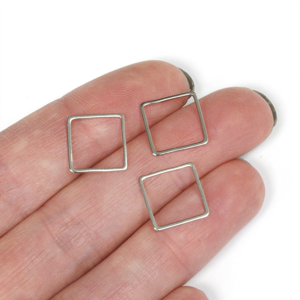 Open Square Links 12mm Silver Plated - Pack of 10