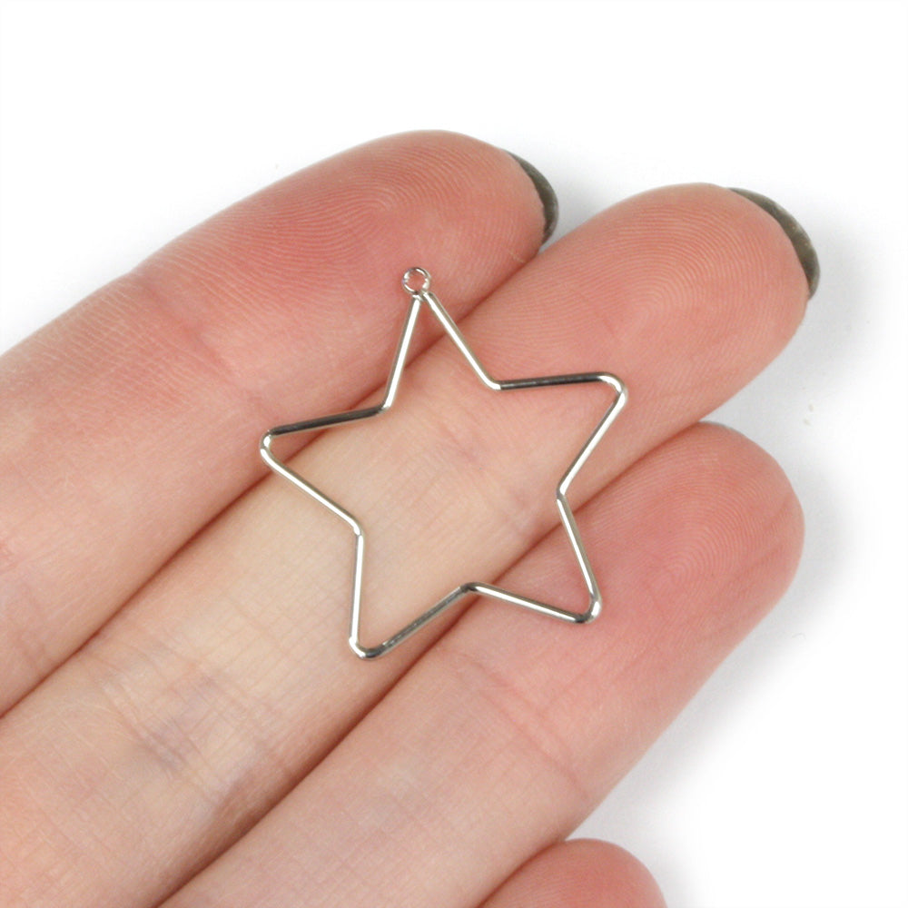 Open Star Drop 23x25mm Silver Plated - Pack of 10