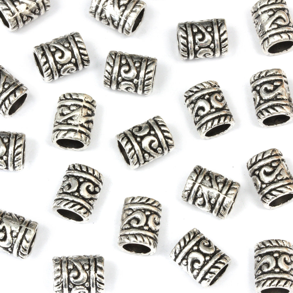 Swirl Spacer Tube Bead 7x9mm Antique Silver - Pack of 50