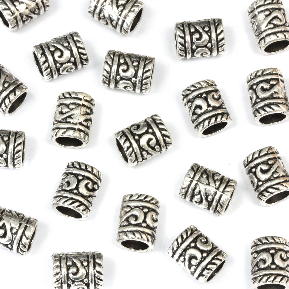 Swirl Spacer Tube Bead 7x9mm Antique Silver Pack of 50