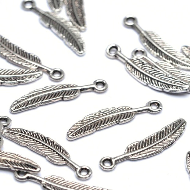 Pendant Antique Silver Metal Feather 19x5mm-Pack of 50