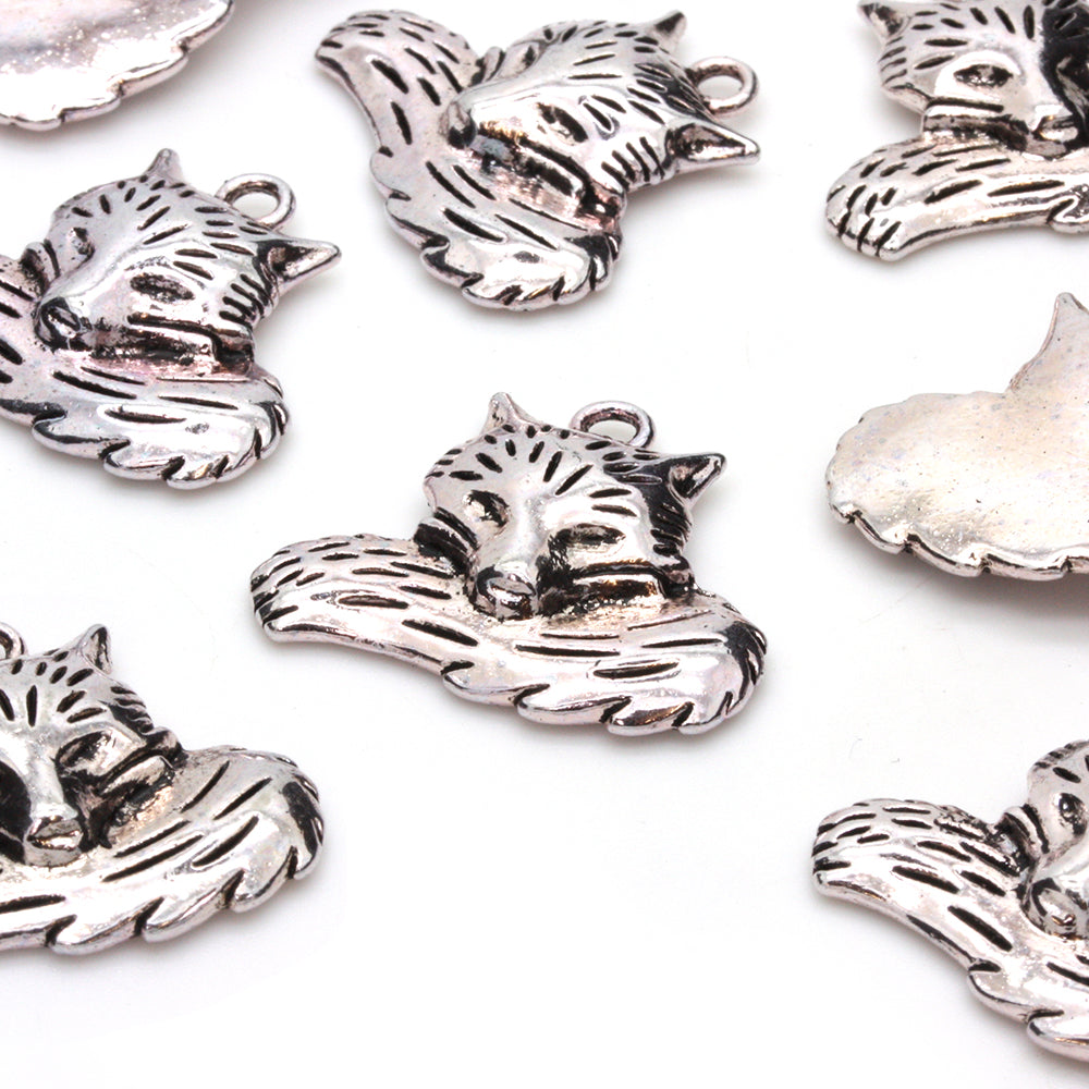 Cosy Fox Antique Silver 25x29mm - Pack of 10