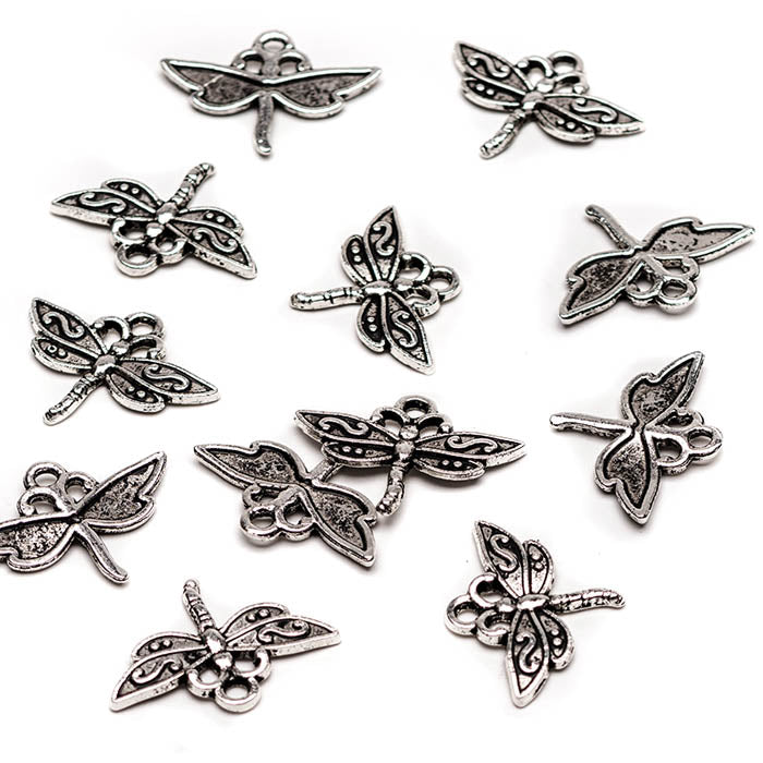 Ornate Dragonfly Antique Silver 23x17mm - Pack of 50