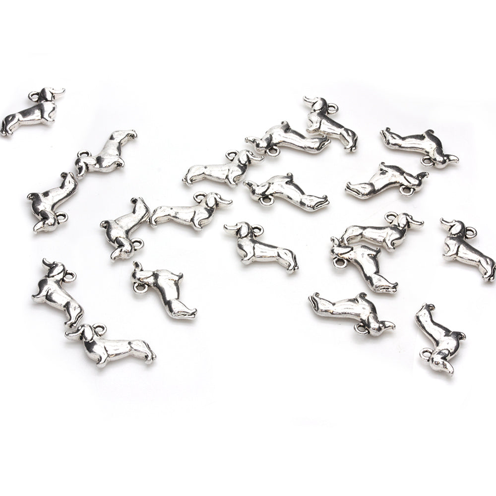 Sausage Dog Antique Silver 22x13mm - Pack of 30