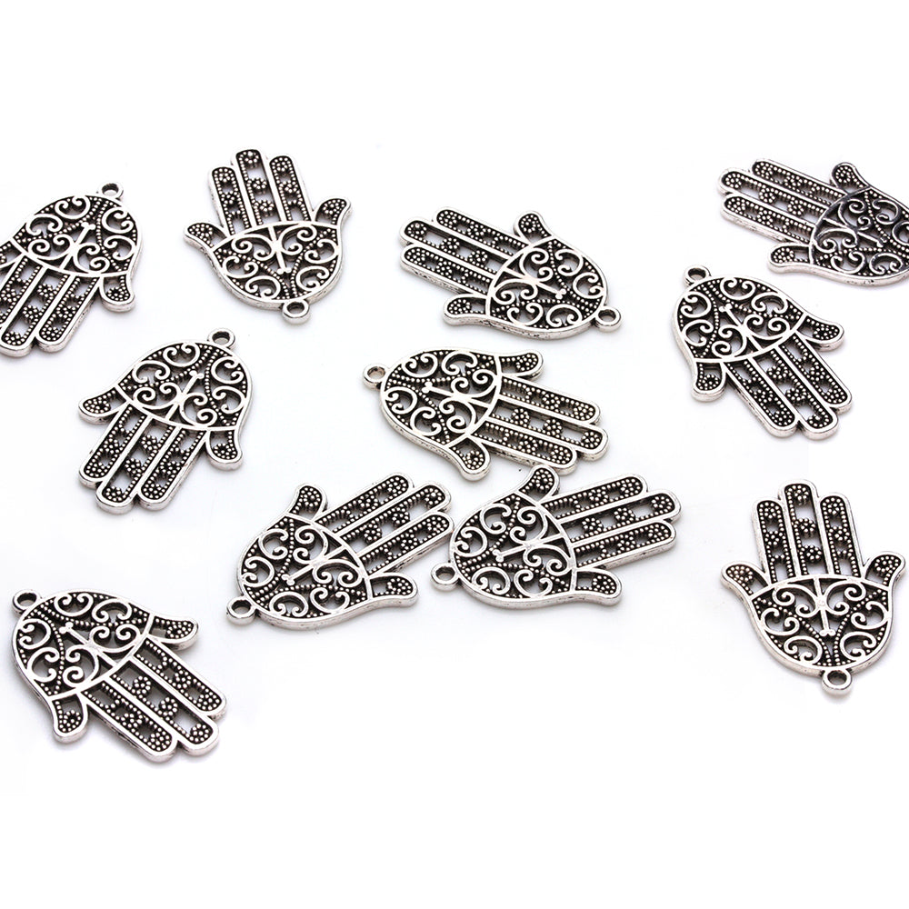 Hamsa Hand Antique Silver 35x24mm - Pack of 20