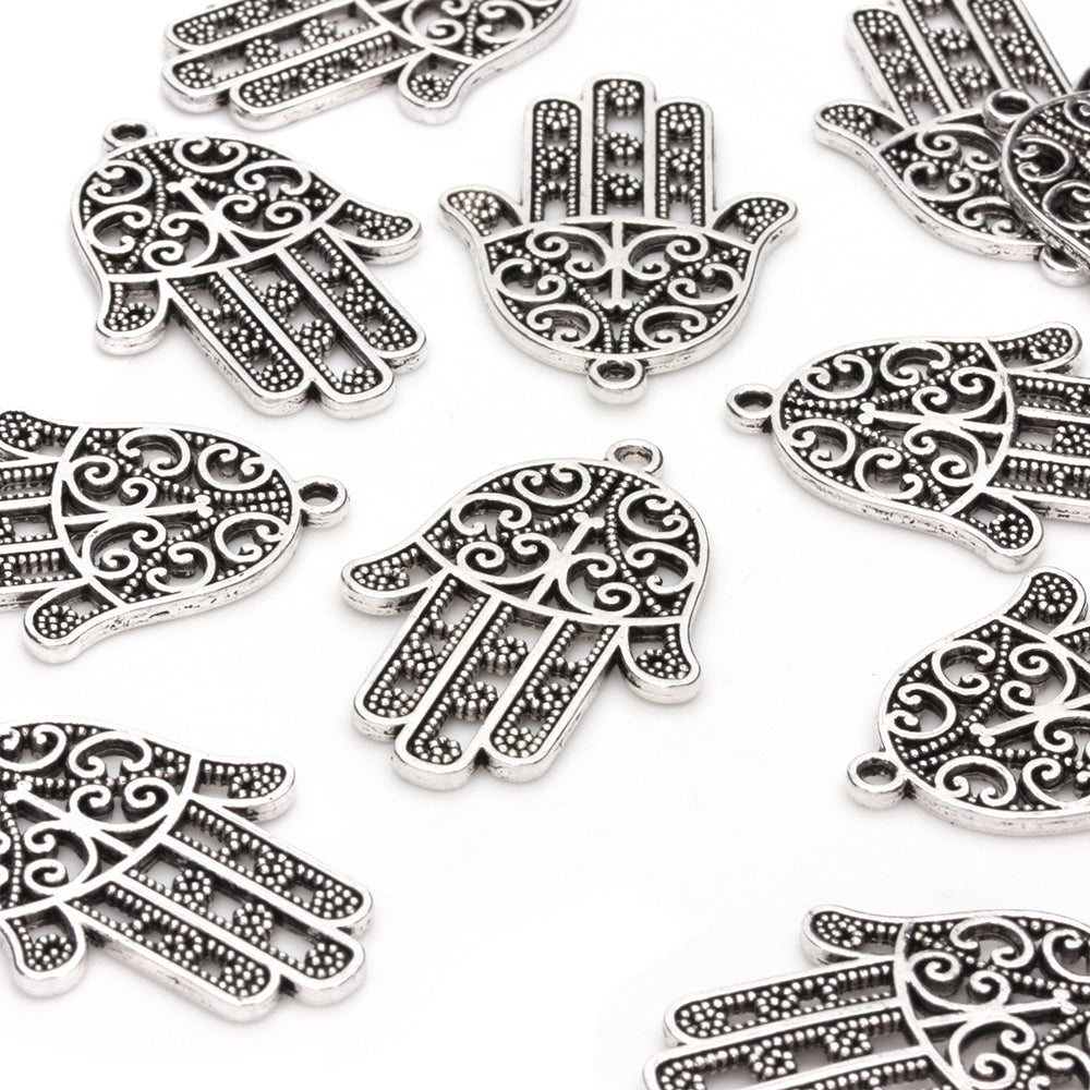 Hamsa Hand Antique Silver 35x24mm - Pack of 20
