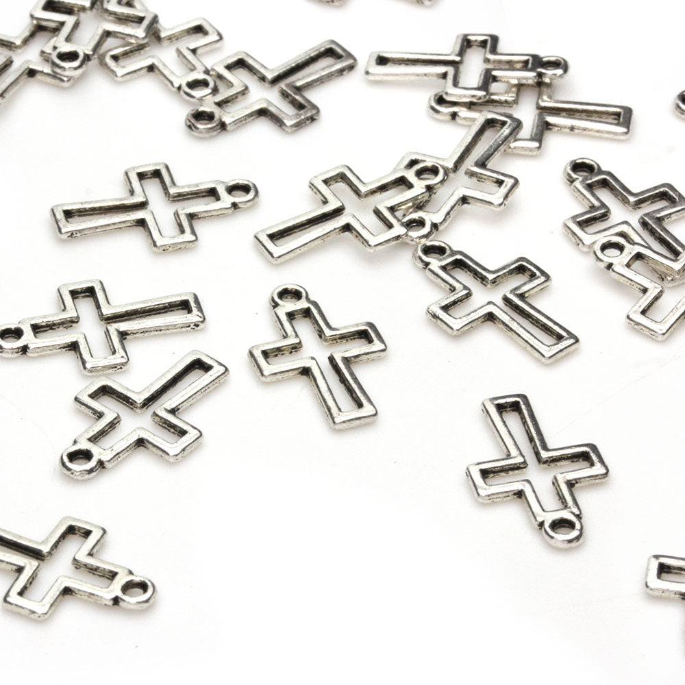 Stenciled Cross Antique Silver 17x11mm - Pack of 100