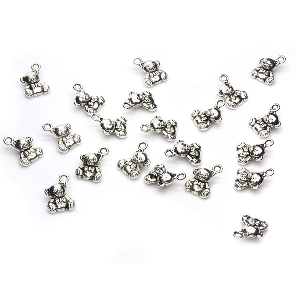 Teddy Bear Antique Silver 15x13mm - Pack of 30