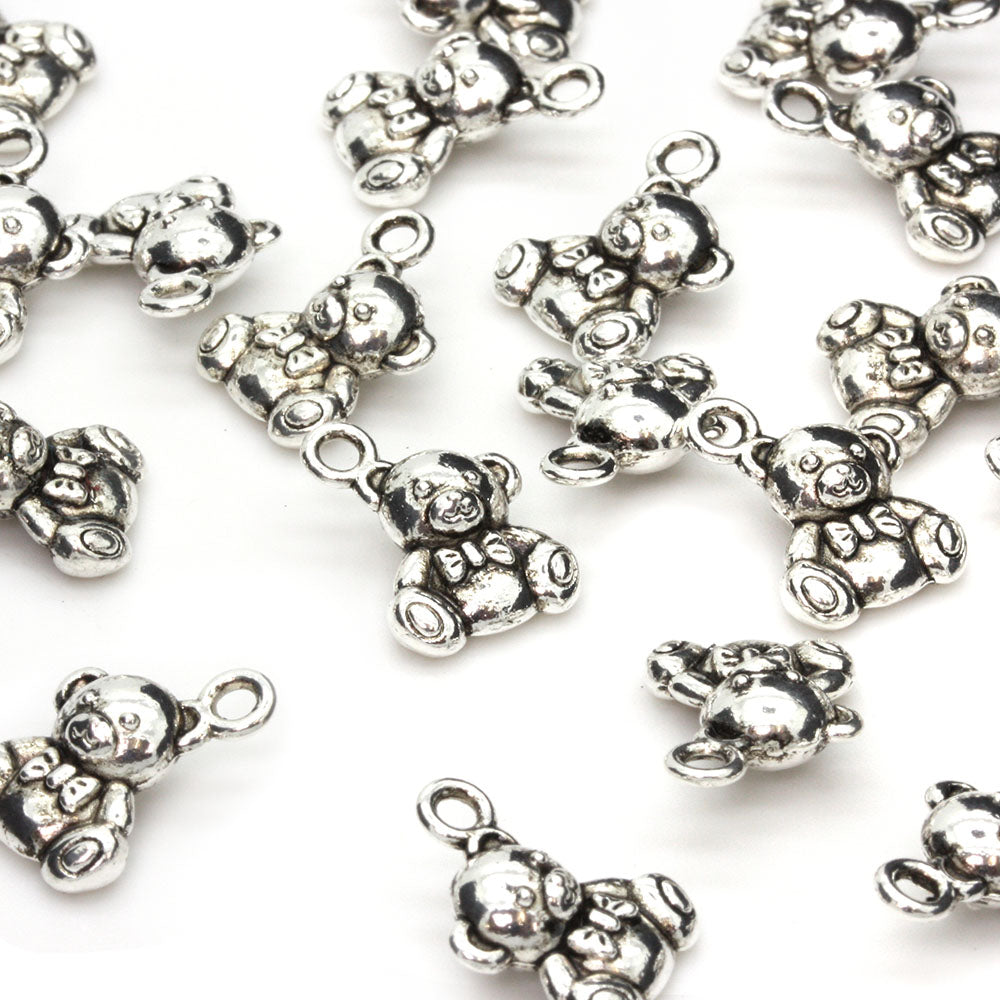 Teddy Bear Antique Silver 15x13mm - Pack of 30