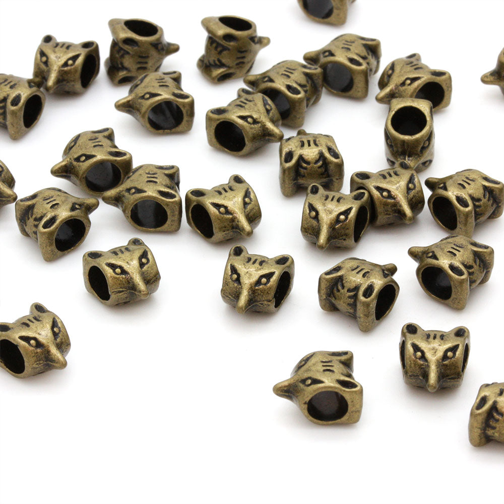 Fox Head Bead Antique Gold 9x11mm - Pack of 50