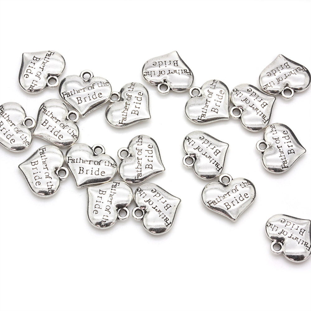 Father of the Bride Heart Antique Silver 14x15mm - Pack of 20