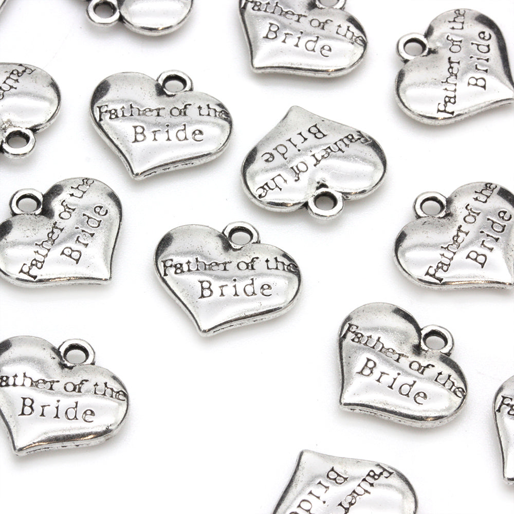 Father of the Bride Heart Antique Silver 14x15mm - Pack of 20
