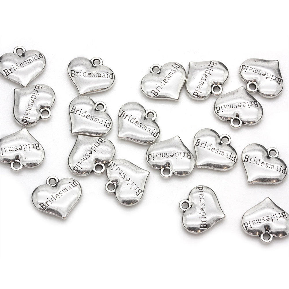 Bridesmaid Heart Antique Silver 14x15mm - Pack of 20