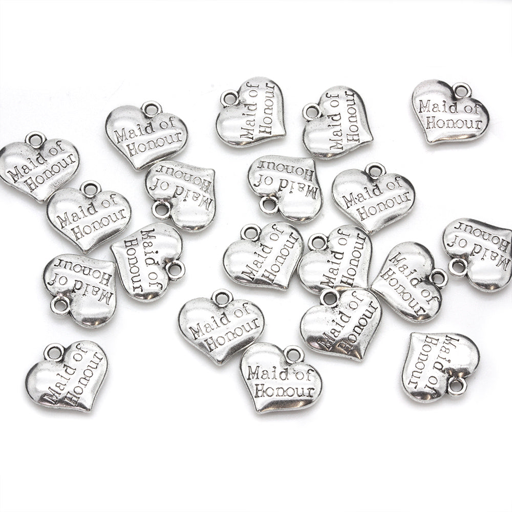 Maid of Honour Heart Antique Silver 14x15mm - Pack of 20