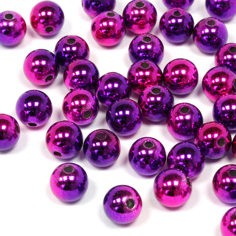 Metallised Plastic Beads Pink/Purple 8mm - Pack of 50