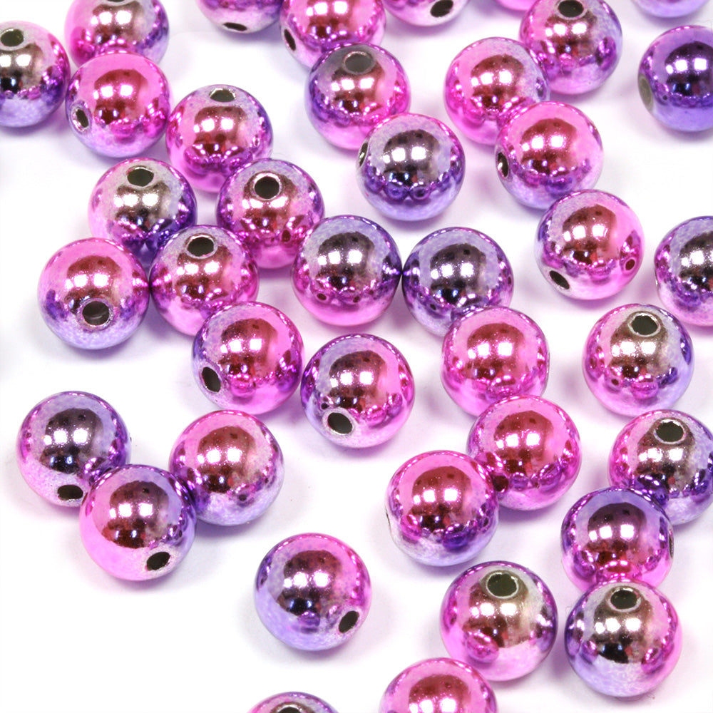 Metallised Plastic Beads Pink/Lilac 8mm - Pack of 50