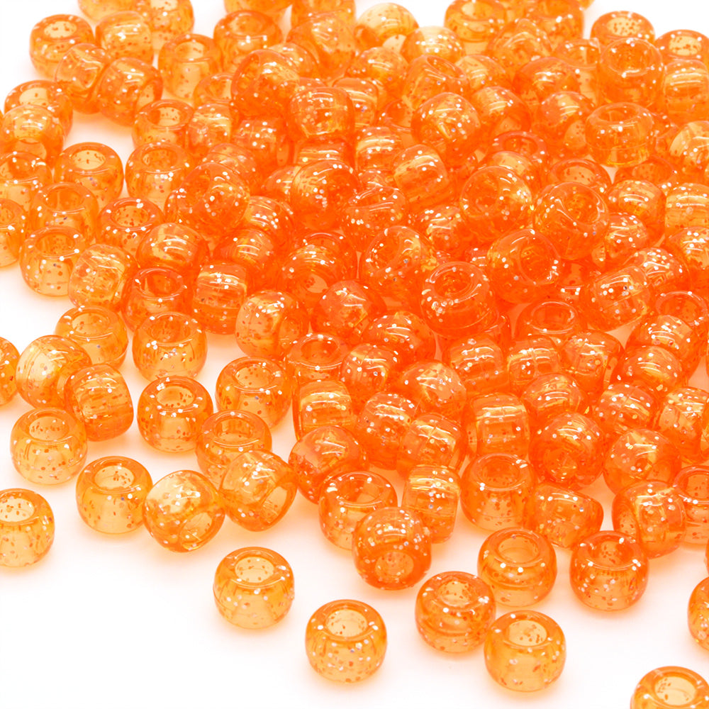 kids plastic glitter orange coloured  pony beads with large holes