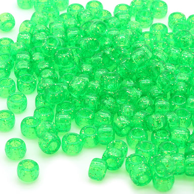 kids plastic glitter lime green coloured  pony beads with large holes