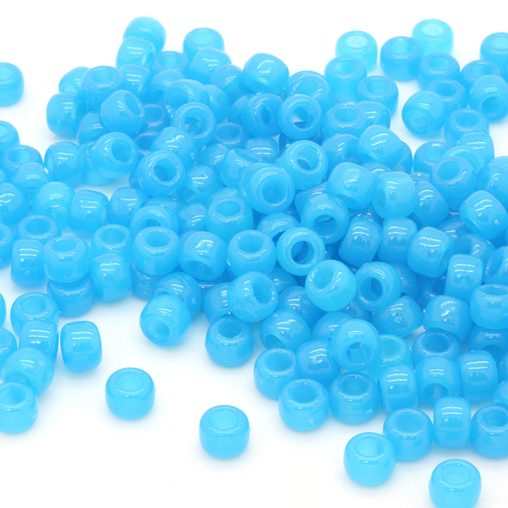 Glow In The Dark Turquoise Plastic Barrel Pony 6x8mm-Pack of 500