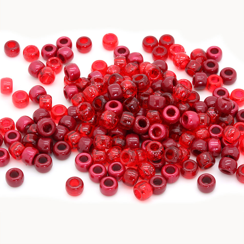 Red Plastic Barrel Pony Mix 6x8mm-Pack of 500