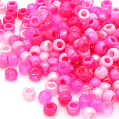 kids plastic mix of pink coloured  pony beads with large holes