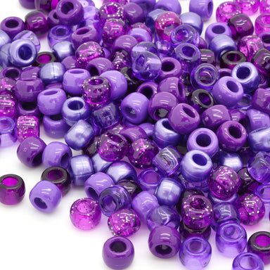 kids plastic mix of purple coloured  pony beads with large holes