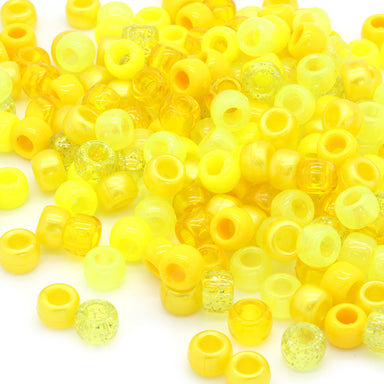 kids plastic mix of yellow coloured  pony beads with large holes