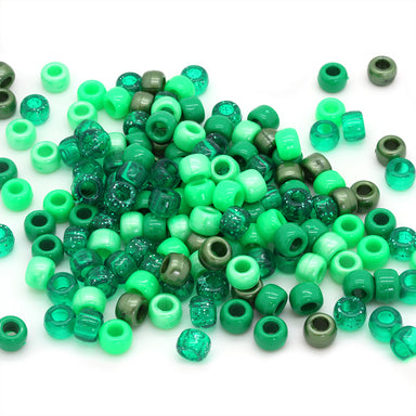 kids plastic mix of green  coloured  pony beads with large holes