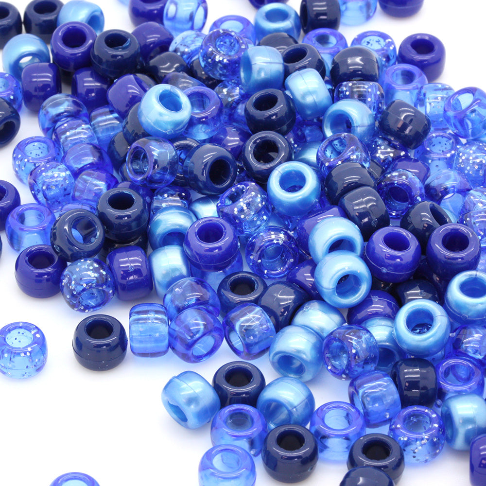 kids plastic mix of Blue pony beads with large holes